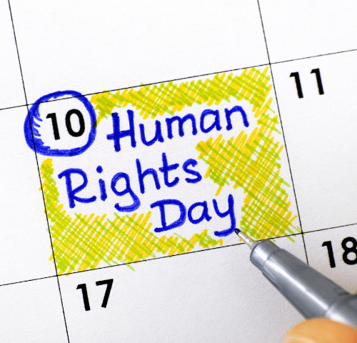Image of a calendar page with the 10th circled in, with text Human Right Day.
