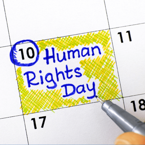Image of a calendar page with the 10th circled in, with text Human Right Day.